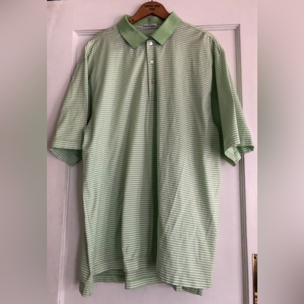 Vintage Bullock & Jones Mens Polo XL Striped Green/White Made In Korea Dadcore